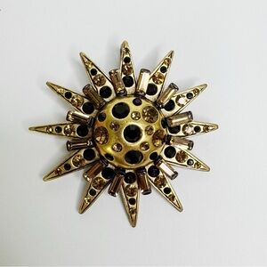 Chico’s Crystal Starburst Pendant Gold Black Atomic Sun Celestial Boho Vintage